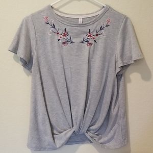 Xhilaration Twist-Front Tee w/ Flower Embroidery